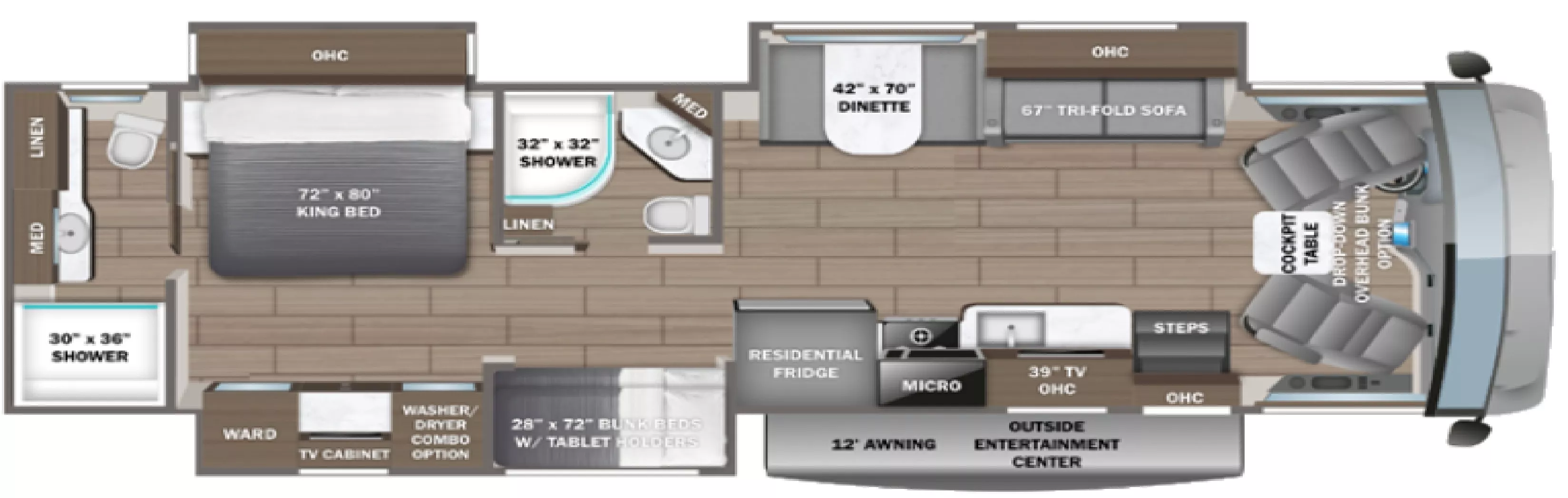 36' 2008 National RV Pacifica 36A 360hp Cummins w/3 Slides Floorplan