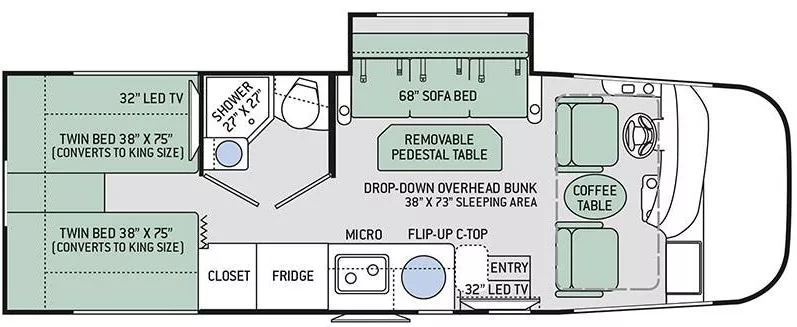 25' 2019 Thor Vegas 24.1 w/Slide Floorplan