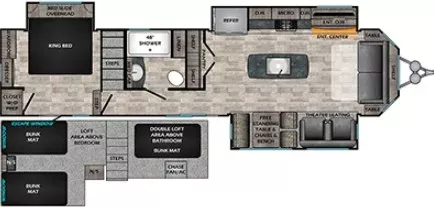 41' 2023 Keystone Crossroads HAMPTON 370FDL w/3 Slides Floorplan
