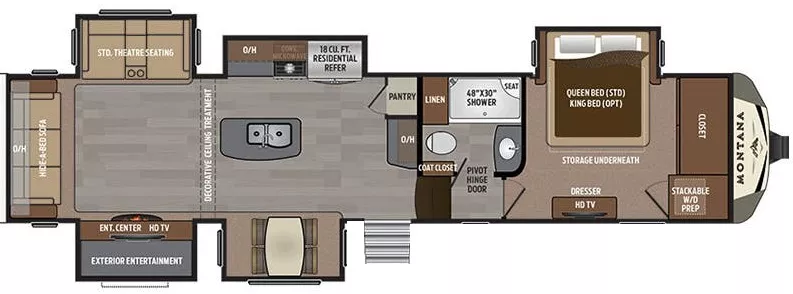 39' 2017 Keystone Montana 3661RL w/5 Slides Floorplan
