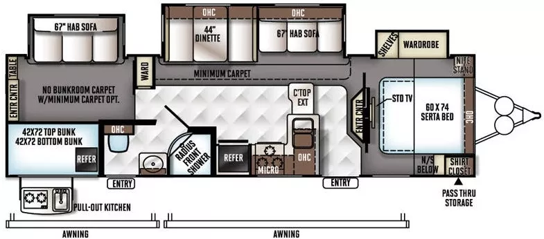 35' 2016 Forest River Rockwood Signature Ultra Lt 8311WS w/3 Slides - Bunk House Floorplan