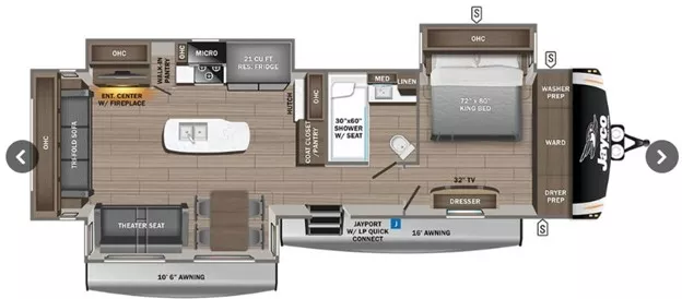 39' 2019 Jayco Eagle 330RSTS w/3 Slides Floorplan