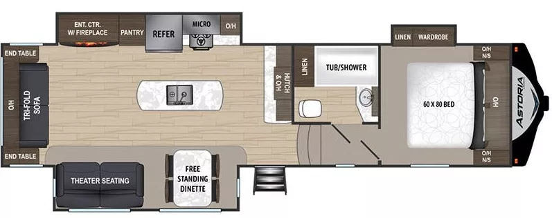 33' 2020 Dutchmen Astoria 2993RLF w/3 Slides Floorplan