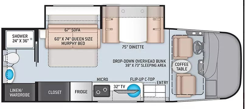 26' 2023 Thor Vegas 24.4 w/Slide Floorplan