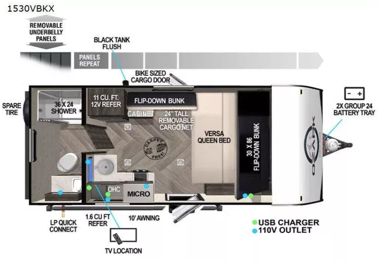 22' 2023 Forest River Ozark Ascent 1530VBKX - Bunk House Floorplan