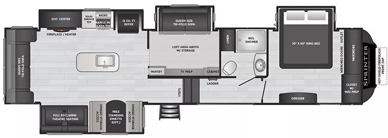 39' 2021 Keystone Sprinter Limited 3590LFT w/4 Slides Floorplan