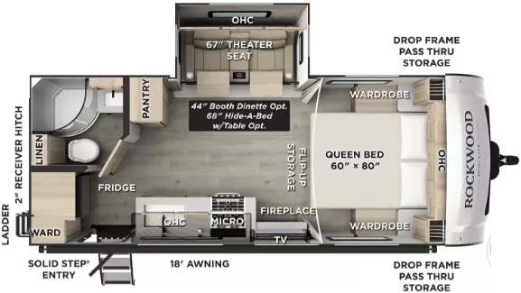 23' 2023 Forest River Rockwood Mini Lite Series 2205S w/Slide Floorplan