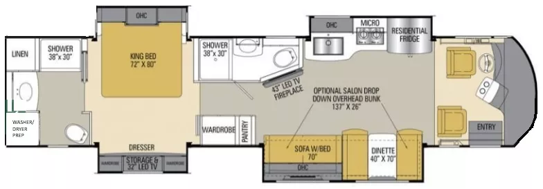 41' 2017 Forest River Coachmen Sportscoach 408DB 360hp Cummins w/4 Slides - Bunk House Floorplan