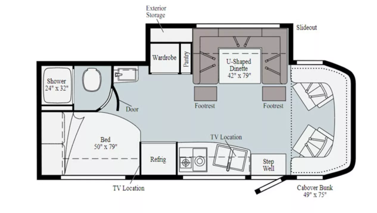 26' 2020 Winnebago View 24J w/Slide Floorplan