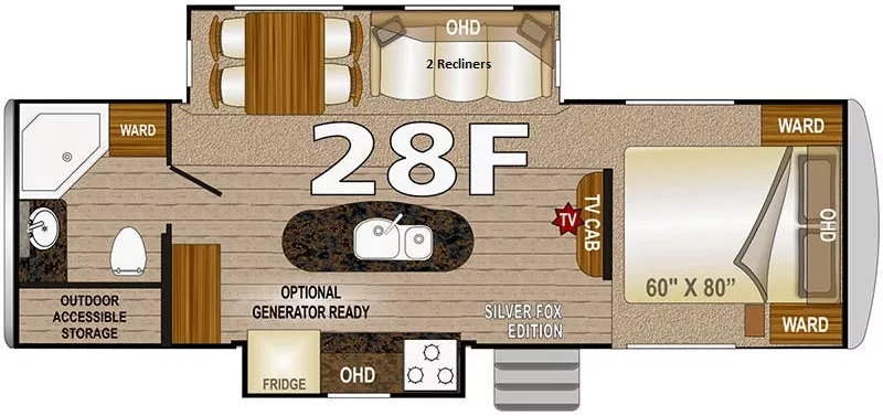 30' 2021 Northwood Arctic Fox 28F w/2 Slides Floorplan
