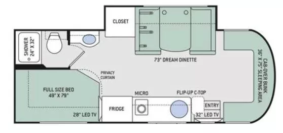 25' 2019 Thor Synergy 24SJ w/Slide Floorplan