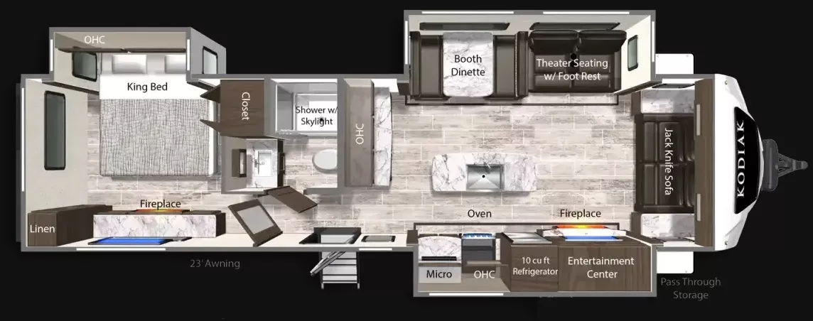 37' 2023 Dutchmen Kodiak Ultimate 3371FLSL w/3 Slides Floorplan