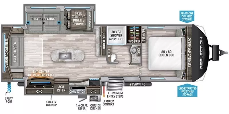 34' 2020 Grand Design Refelection 297RSTS w/2 Slides Floorplan