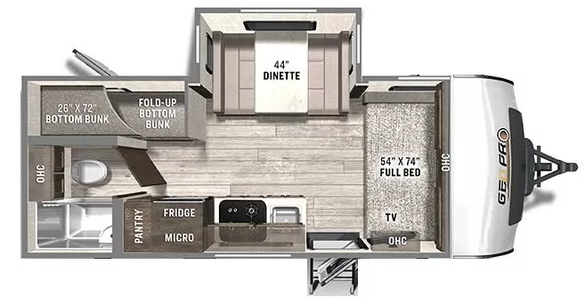 21' 2021 Forest River Rockwood Geo Pro G20BHS w/Slide - Bunk House Floorplan