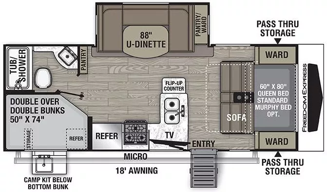 26' 2021 Coachmen Freedom Express Ultra Lite 238BHS w/Slide - Bunk House Floorplan