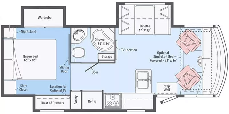 28' 2019 Winnebago Sunstar Lx 27N w/3 Slides Floorplan