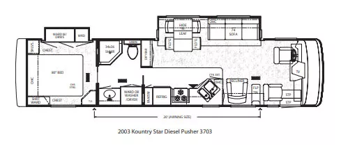 37' 2003 Newmar Kountry Star 3703 3703 300hp Cummins w/2 Slides Floorplan