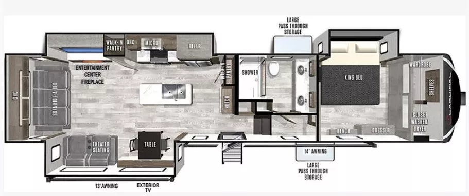 41' 2022 Forest River Cardinal Luxury 360RLX w/3 Slides Floorplan