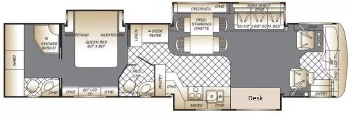 41' 2007 Fleetwood Revolution Le 40E 400hp Caterpillar w/3 Slides Floorplan