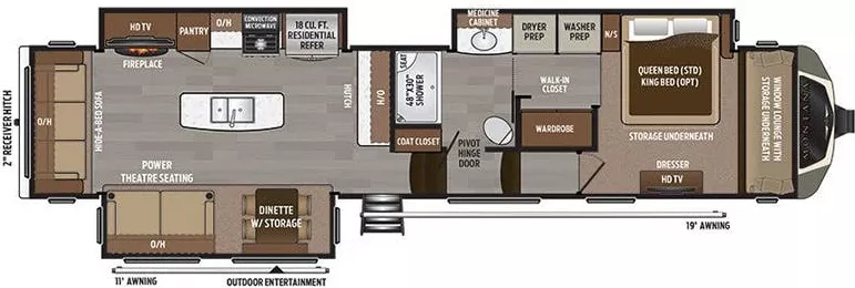 40' 2018 Keystone Montana 3811MS w/3 Slides Floorplan
