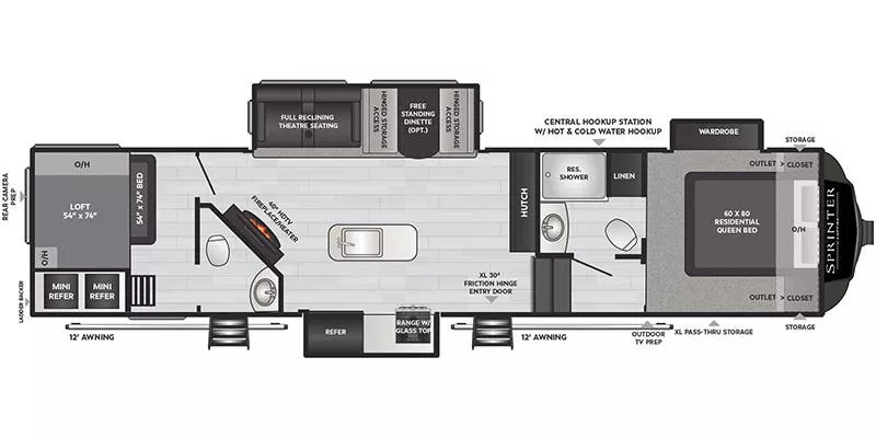 40' 2022 Keystone Sprinter 35BH w/3 Slides - Bunk House Floorplan