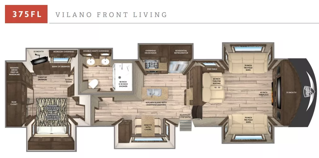 40' 2019 Vanleigh RV Vilano 375FL w/6 Slides Floorplan