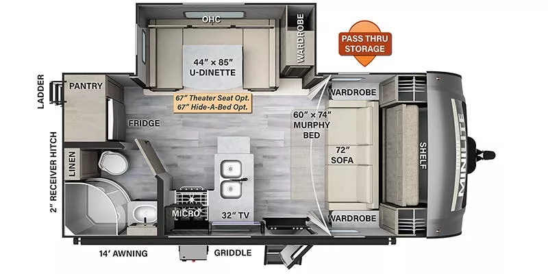 22' 2023 Forest River Rockwood Mini Lite 2104S w/Slide Floorplan