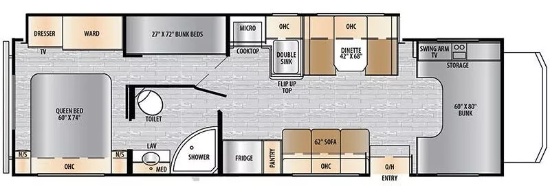 32' 2023 East To West Entrada 3100FB w/Slide - Bunk House Floorplan