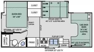 27' 2018 Thor Four Winds 24F w/Slide Floorplan