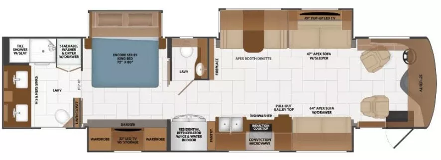 40' 2020 Fleetwood Discovery Lxe Series 40M 380hp Cummins w/3 Slides Floorplan