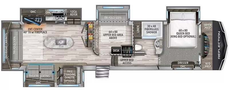 41' 2022 Grand Design Reflection 367BHS w/4 Slides Floorplan