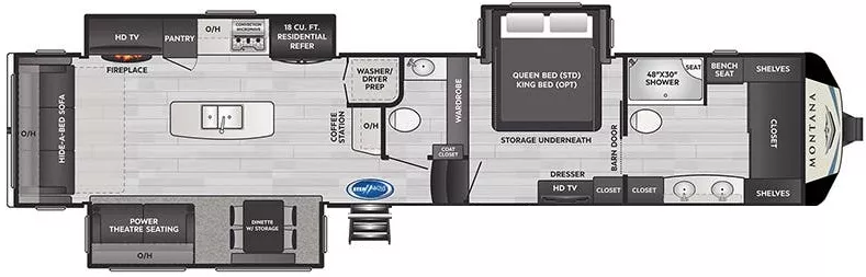 42' 2022 Keystone Montana Legacy 3931FB w/3 Slides Floorplan