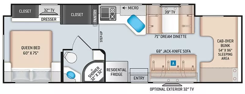 31' 2022 Thor Chateau 31W w/Slide Floorplan