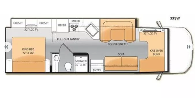 35' 2014 Thor Motor Coach FOUR WINDS 33SW w/Slide Floorplan