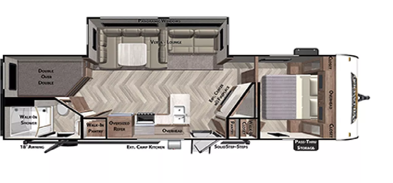 33' 2020 Forest River Wildwood 26DBUD w/Slide Floorplan