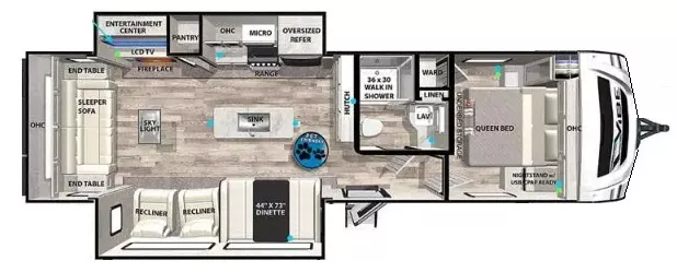 34' 2022 Forest River Vibe 28RL w/2 Slides Floorplan