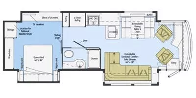 35' 2013 Itasca Meridian 34B 340hp Cummins w/3 Slides Floorplan