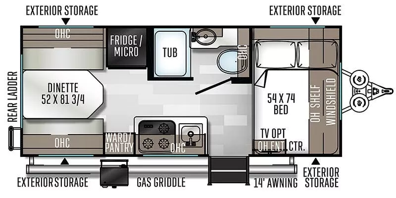 20' 2020 Rockwood Geo Pro 19RD Floorplan