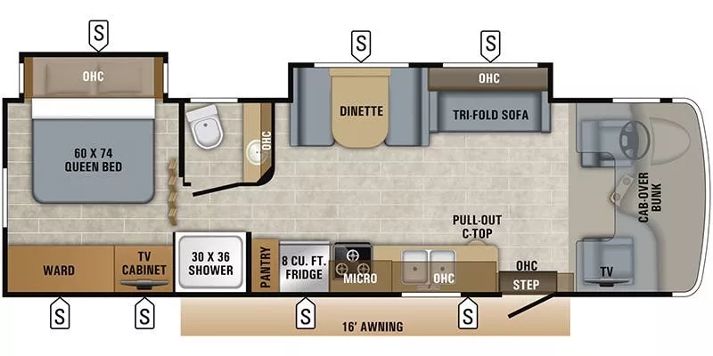 32' 2019 Jayco Greyhawk 29MV w/2 Slides Floorplan