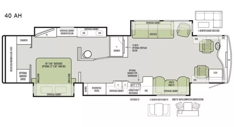 41' 2017 Tiffin Phaeton 40AH 380hp Cummins w/4 Slides Floorplan