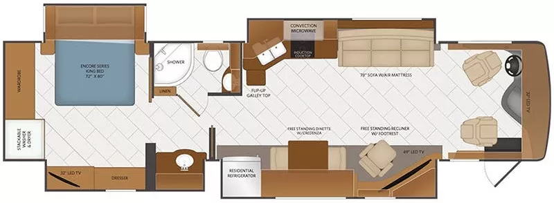 39' 2019 Fleetwood Pace Arrow Lxe 37R 340hp Cummins w/4 Slides Floorplan