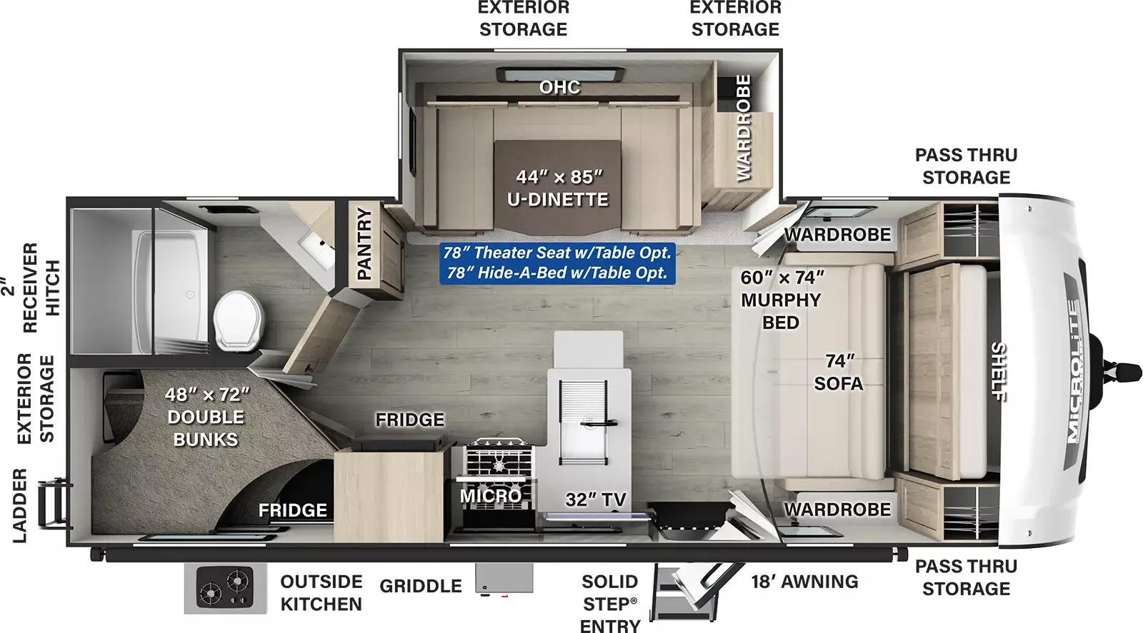 25' 2021 Forest River Flagstaff Micro Lite 25BRDS w/Slide - Bunk House Floorplan