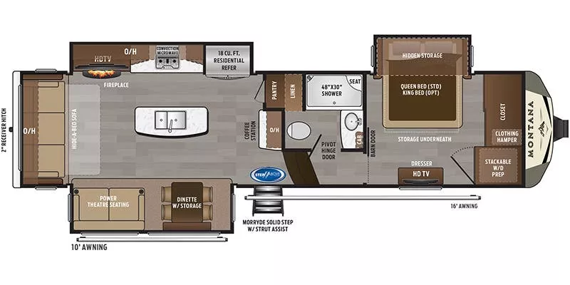 35' 2020 Keystone Montana 3121RL w/3 Slides Floorplan