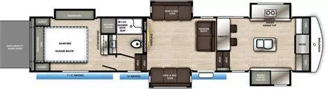 42' 2021 Forest River Riverstone 39FKTH w/5 Slides & Generator  - Toy Hauler Floorplan