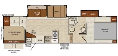 35' 2017 Coachmen Chaparral 295BHS w/2 Slides - Bunk House Floorplan