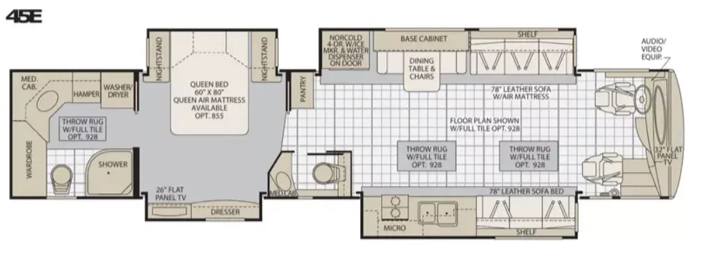 45' 2009 American Coach American Eagle 45E 500hp Cummins w/4 Slides Floorplan