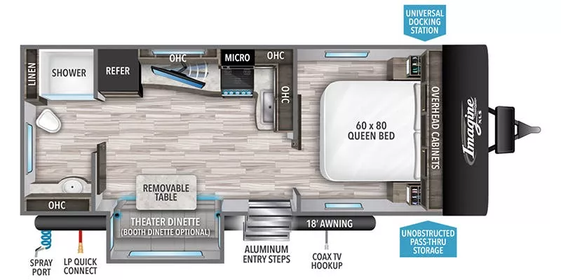 25' 2022 Grand Design Imagine Xls 22RBE w/Slide Floorplan