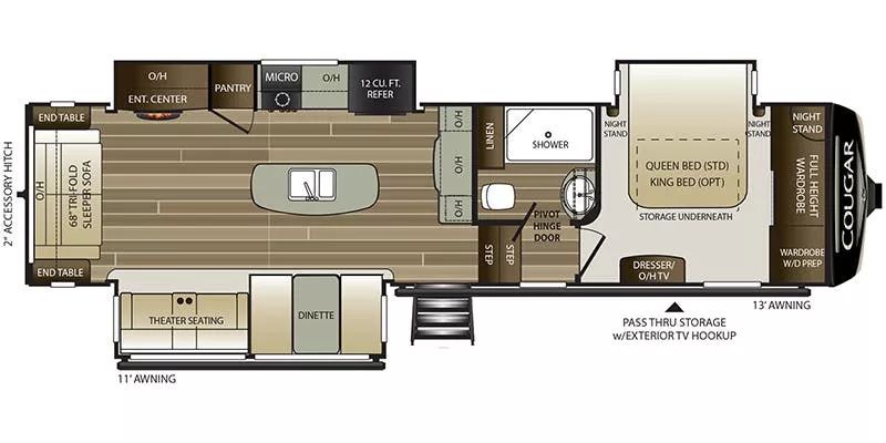 35' 2019 Keystone Cougar 315RLS w/3 Slides Floorplan