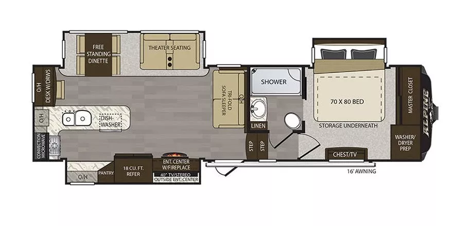 35' 2018 Keystone Alpine 3301GR w/3 Slides Floorplan