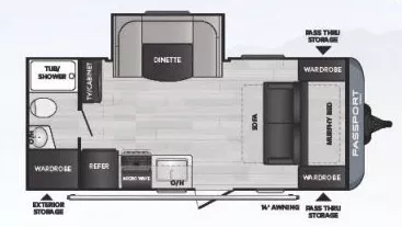 22' 2021 Keystone Passport Sl 199ML w/Slide Floorplan